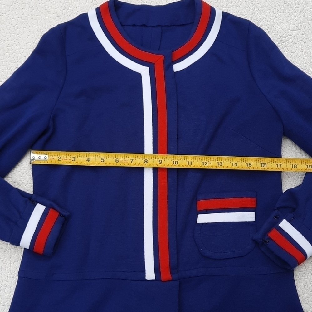 Vintage Handmade Navy Blue Red Stripe Mod Long Sleeve Dress Small - Picture 9 of 13